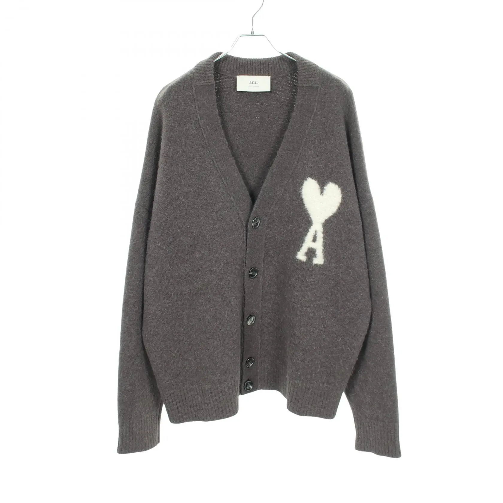 Pre-owned Other Other Small Leather Goods AMI Heart Logo Alpaca Cardigan