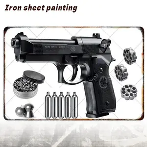Iron sheet painting Vintage Beretta Handgun Art Sign, Vintage Plaque Decor, UV Printed Aluminum, Perfect for Fall Hunting Season & Gun Collection Display, Retro Weapon Theme Decor