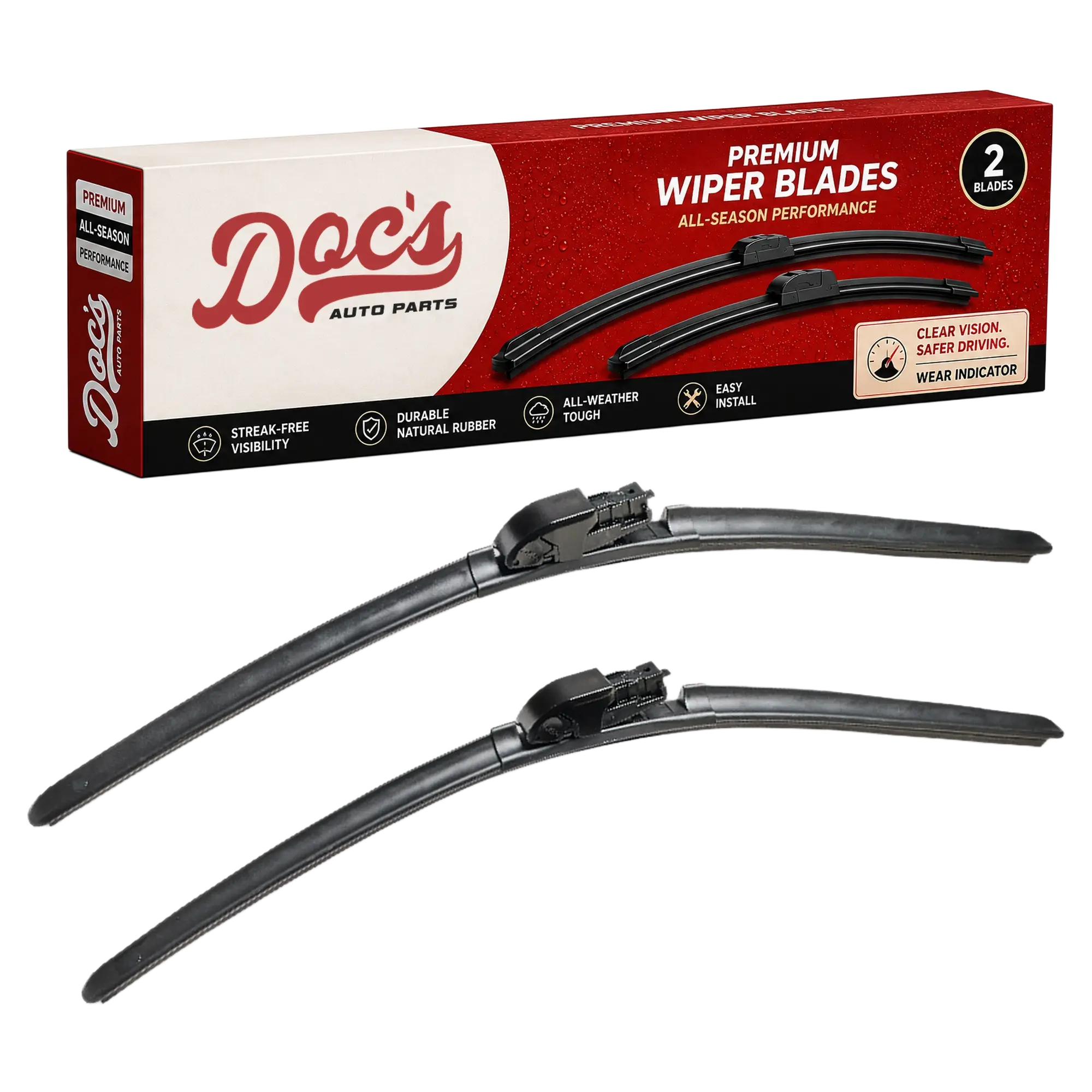 Doc's Auto Parts All-Season Beam Wiper Blades Front 22" + 22"