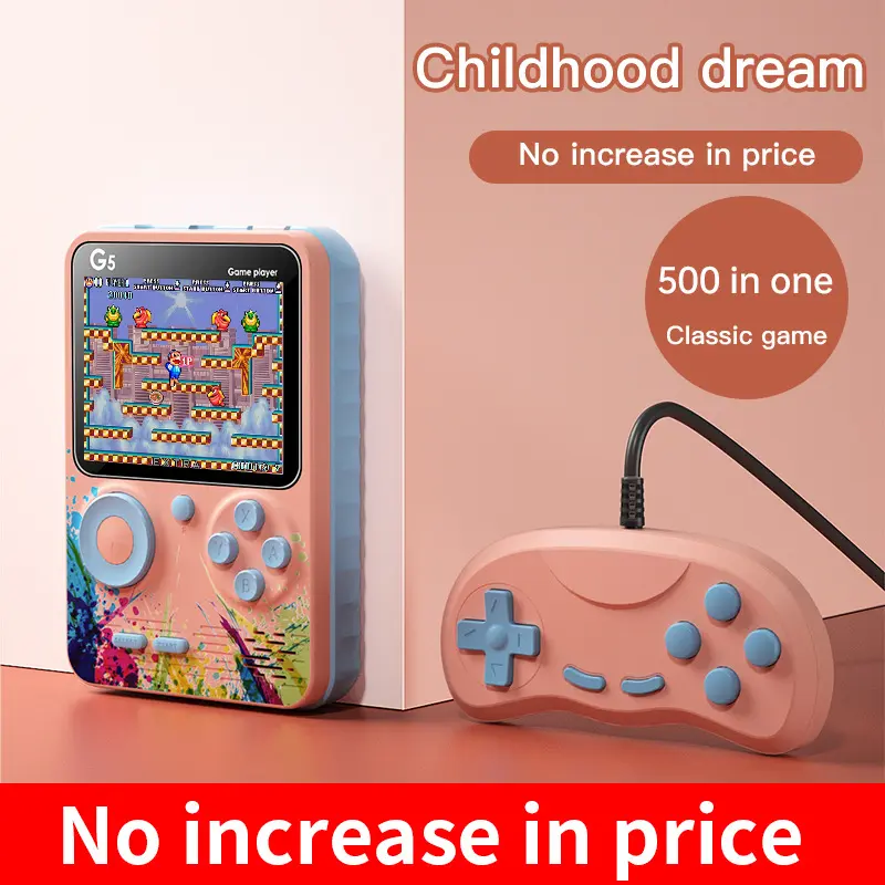Retro Handheld Gaming Console - 500 Classic Arcade Games, 2-Player Support, USB-Enabled, Controller, Gamepad, Cable, Pink Single Player Version, Nostalgic Play Device for Gamers