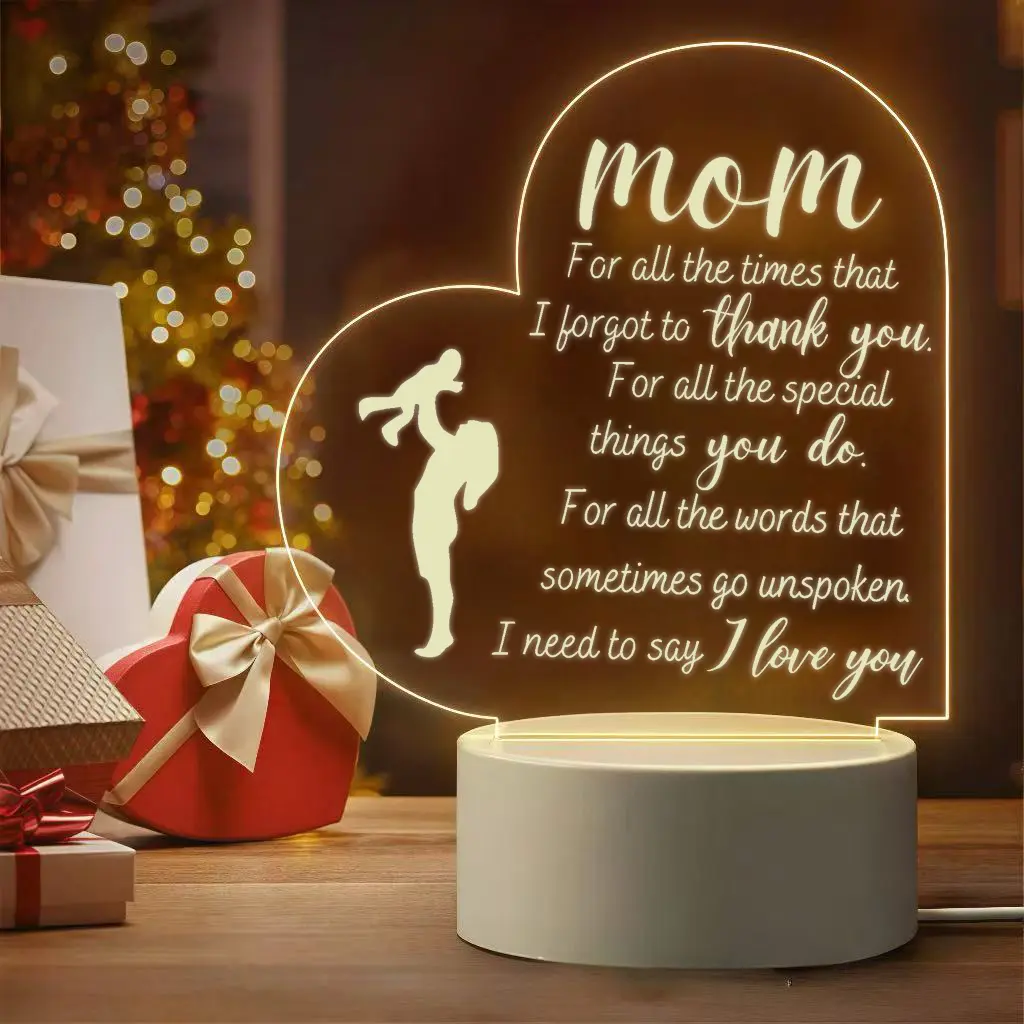 Heart Shaped Night Light Gift for Mom, Mother’s Day Christmas Birthday Warm Present for Mother, Love Keepsake Decor Lamp