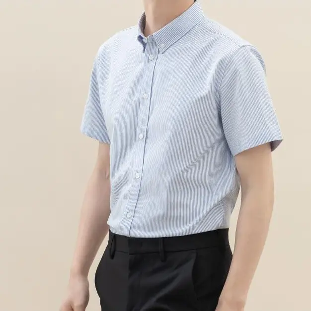 Men's Oxford Shirt - Stylish Shortsleeve Striped Menswear with a Breathable and Rich Textured Weave, Business Casual Short-Sleeve Causal Shirts, Jeans, Classic, Fade & Shrink Resistant, Regular Sleeve, Collared Neck, Button, Cold Wash, Fitted Cut, Luxury-