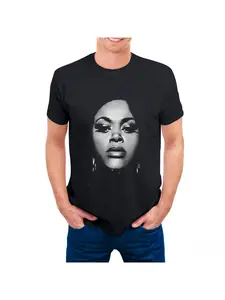 MenS Vintage Jill Scott Portrait T-Shirt - Soft Cotton, Crew Neck, Short V80NW4 Sleeves, 180G, Black Solid Color Graphic Design, Comfortable for All Seasons, Plus Size