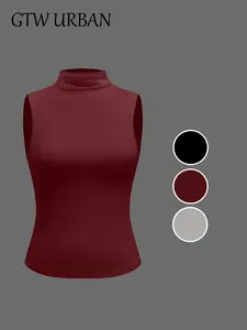 Basic Crew Neck Half-Zip Sleeveless Top, Casual Slim-Fit Upper Garment, Comfortable Daily Wear, Ideal for Layering & Versatile Style