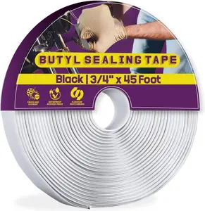Black Butyl Seal Tape 1/8-Inch x 3/4-Inch x 45-Foot Camper and RV Butyl Putty Tape for RV Repair, Boat Sealing, Windshield, Window, Sunroof, Headlight Sealing, Glass, EDPM Rubber Roof Patching