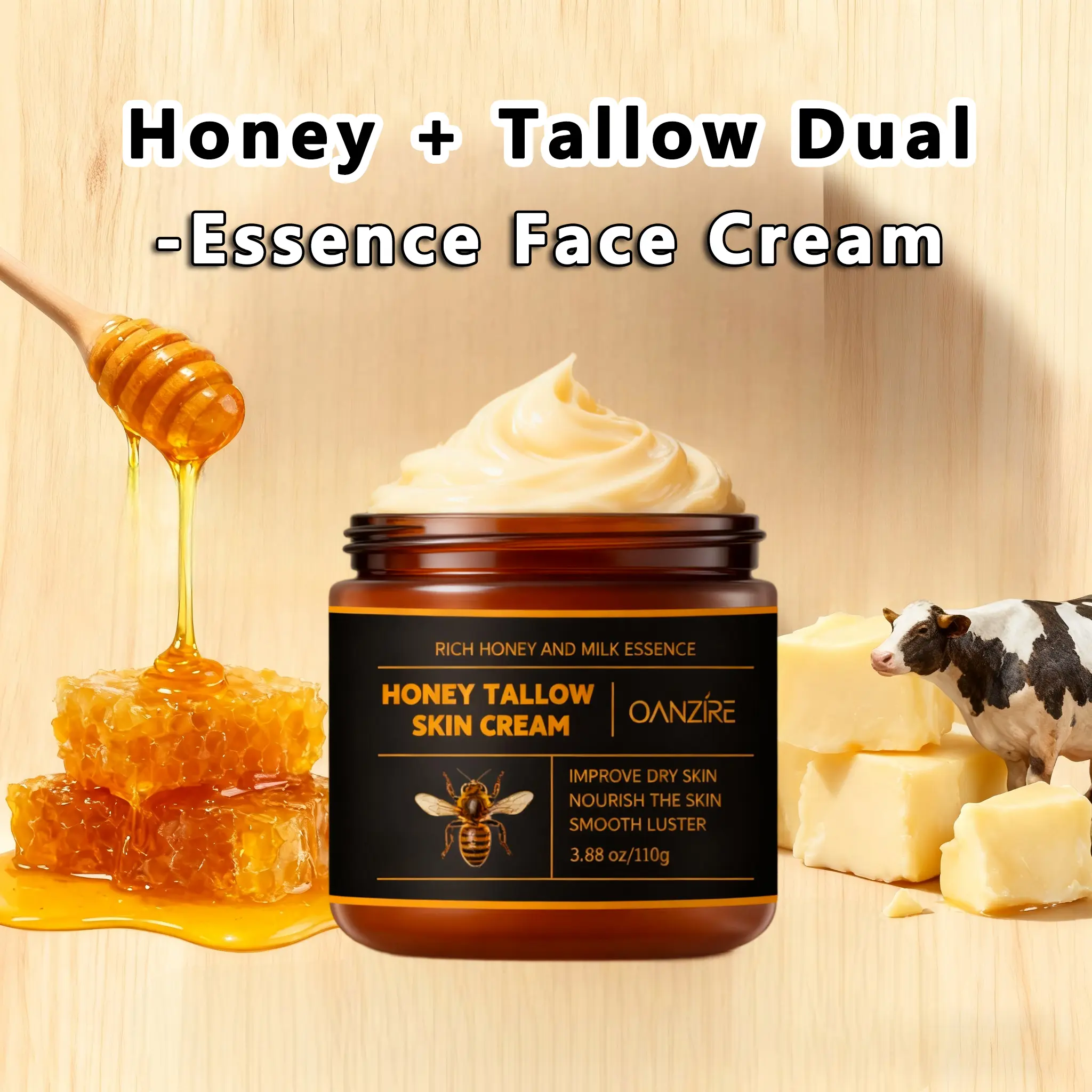 Honey Tallow Hydration Balm, Firming Moisturizer with Niacinamide & Grass-Fed Tallow for Dry Skin, Anti-Aging & Enhanced Skin Tone