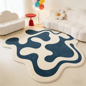 Irregular Shape Blue Abstract Design Rug, Soft Comfortable Bohemian Style Living Room Carpet, Bedroom Mat for Bathroom Kitchen Dining