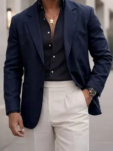 Men's Classic Blazer, Lightweight Breathable Fabric, Casual Business Wear, Slim-Fitting, Fall Season, Plain Pattern, Fashionable Outerwear