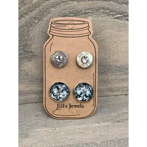 Blue Grey Camo 40 Caliber bullet earring set