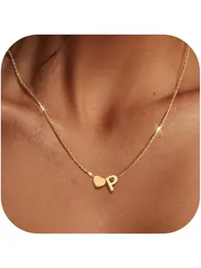 Gold Initial Necklace Women Heart Name Necklace Stainless Steel Gold Necklaces for Women with Tiny Heart Letter Pendant Personalised Necklace Women Girls Gifts Jewellery