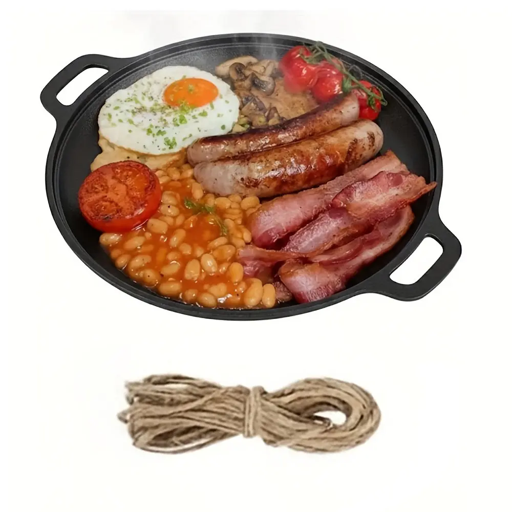 Pre-Seasoned Cast Iron Frying Pan Cookware - 11.02-in Round Baking Dish with 2 Large Ring Handles, Durable, Evenly Heating, Compatible with Oven & Stovetop, Ideal for Pizza Enthusiasts