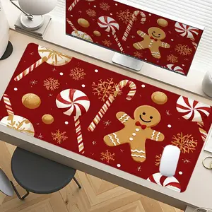 Extra Large Christmas Gingerbread Candy Cane Mouse Pad Festive Gaming Desk Mat 35x16 Inch Computer Keyboard Mousepad with Non-Slip Rubber Base Durable Stitched Edge Perfect Gift for Home and Office