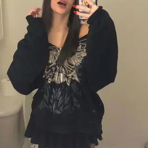 Women'sOversizedHoodieSweatshirt,ZipUpJacketVintageZipperHoodieLongSleeve90sY2KE-girlTransitionCoat