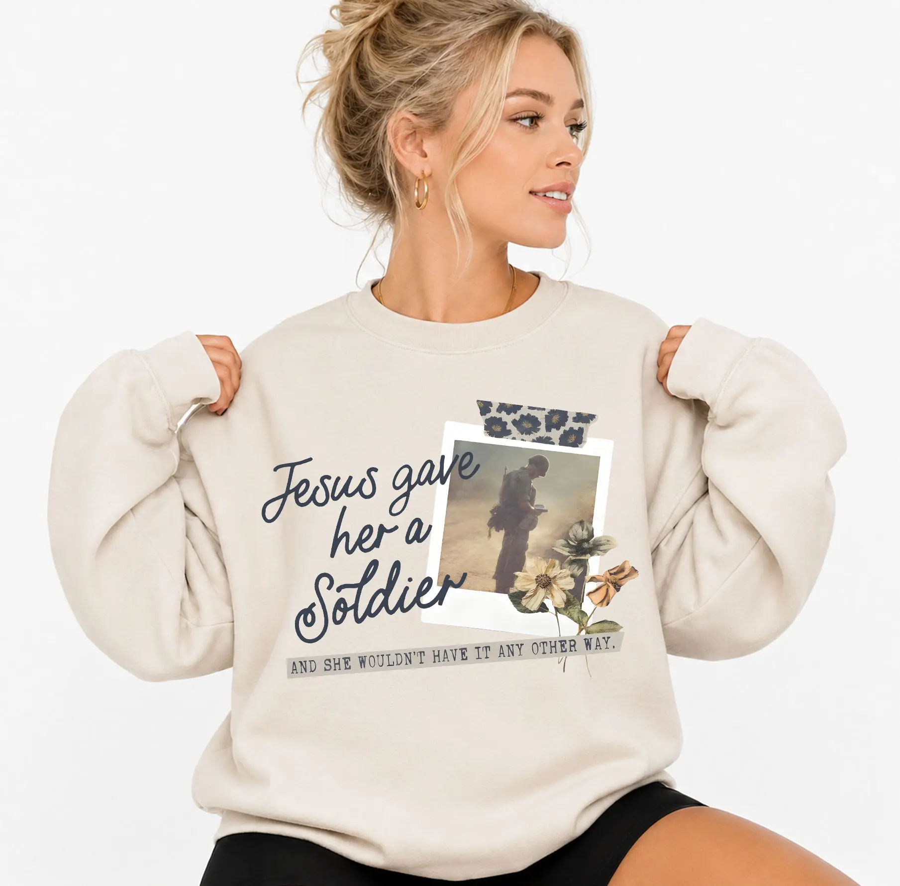 Classic Fit Pullover Sweatshirt, Soft Cotton Blend with Long Sleeves, 'Soldier Mom' Graphic Print for Army Wives, Assorted Colors, Longsleeves, Fitted, Assorted Colors Women's Pullover Sweatshirts, Spandex, Hoodie, Fabric, Crew Neck, Digital Print, Fitted