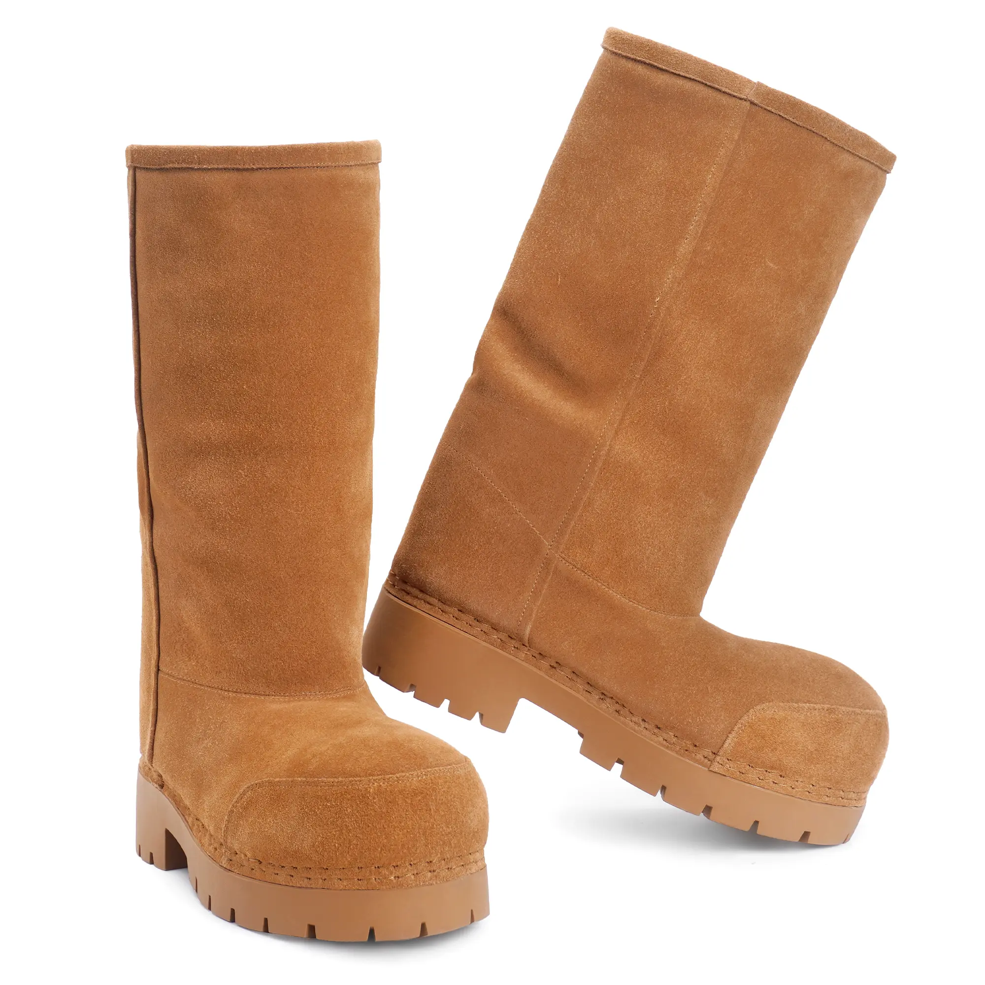LACIKOSZ Women's Faux Suede Fuzzy Knee-High Platform Snow Boots - Round Toe, Slip-On, Slip-Resistant, Chunky Heel, Fur-Lined, PU Upper, Cold Weather Gear Walking Footwear