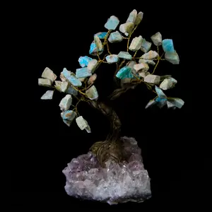 Medium Amazonite Gemstone Tree with Amethyst Crystal Base