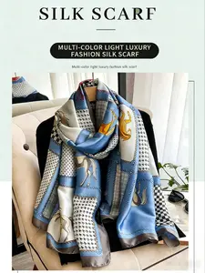 Vintage Horse Print Shawl Scarf, Fashionable Silk-Like Wrap, Two-Sided Thickened Design, Air Conditioning Blanket, Daily Accessory