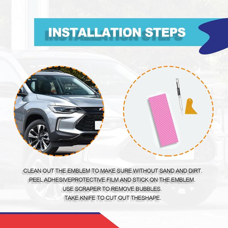 3PCS DIY Carbon Fiber Decals Emblem Kit, with Spatula and Cutter, Compatible with Chevy, Size 11.8" x 3.93" Carbon Fiber Pink