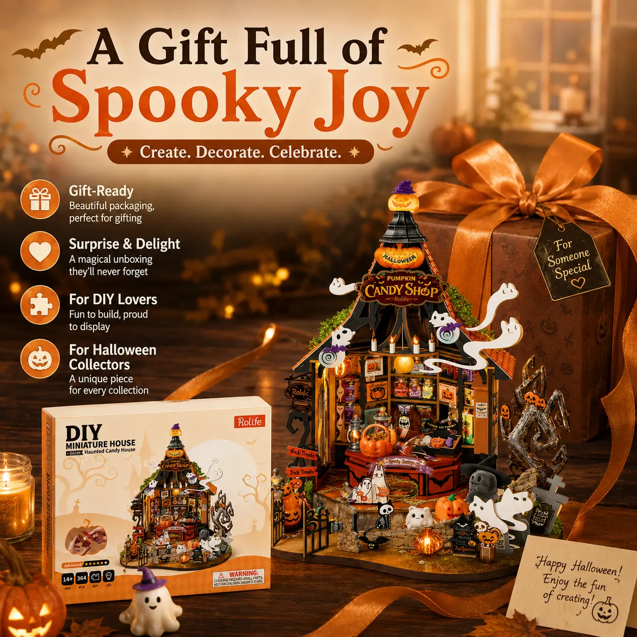 【Rolife 】DIY Miniature Haunted Candy House, Classic Novelty Stress Relief Toy for Hobbyists rubber band ball