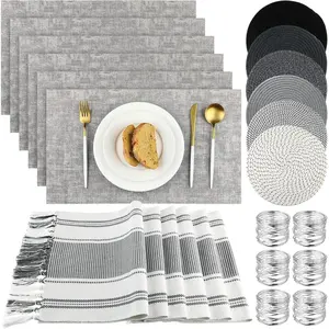 Modern Macrame Table Runner Set with Tassels – 19-Piece Set Including Placemats & Napkin Rings