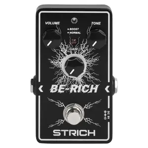 STRICH BE-RICH Tube Overdrive Distortion Pedal for Electric Guitar, Compact and Mini Design, True Bypass, 3 Control Knobs, Volume, Tone, Gain, Dual Modes, Boost, Normal, 9V DC, Black