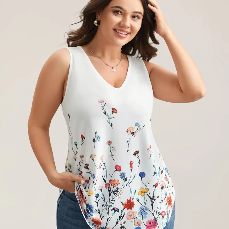 BloomChic Blooming Flowers Print Stretchy Vest 【M-6XL】