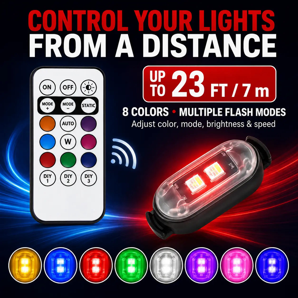 Wireless RGB LED Airplane-Style Accent Lights with Remote, USB Rechargeable IP65 Decorative Lights for Car, Motorcycle, Bike & Drone