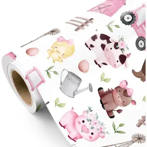 Farm  Wrapping Paper - Mini Roll - 17 Inch x 16.5  -  Barnyard Cow Birthday Wrapping Paper  for  Girls Boys Birthday,  Shower