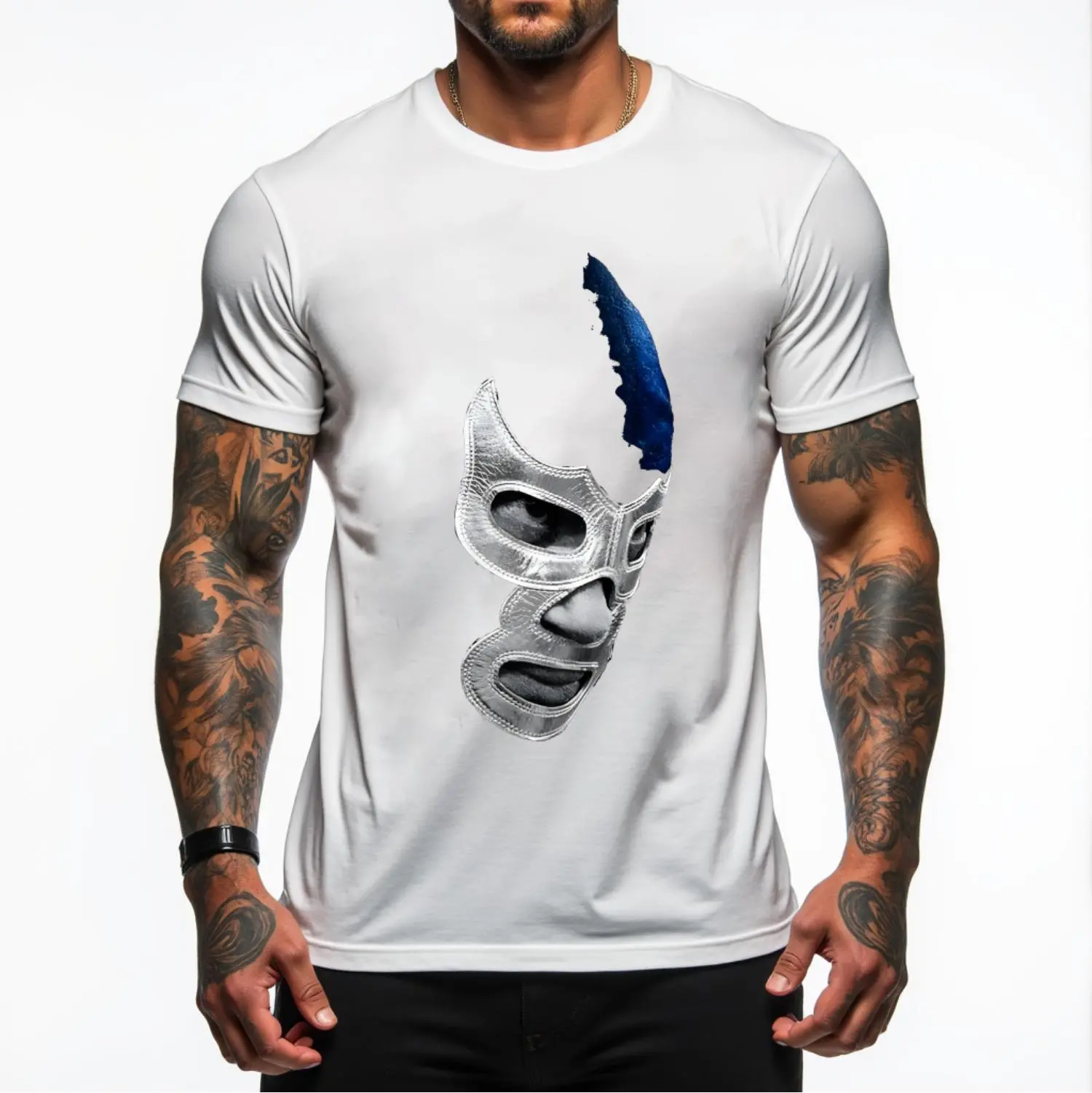 Men's & Women's 100% Cotton Mexican Wrestler Demon Blue Libre Art Graphic T-Shirts - Unisex Streetwear, Casual Sportswear, Vintage & Funny Graphic Tees for Running, Outdoor Activities, Golf Gifts, Funny Graphic Tee