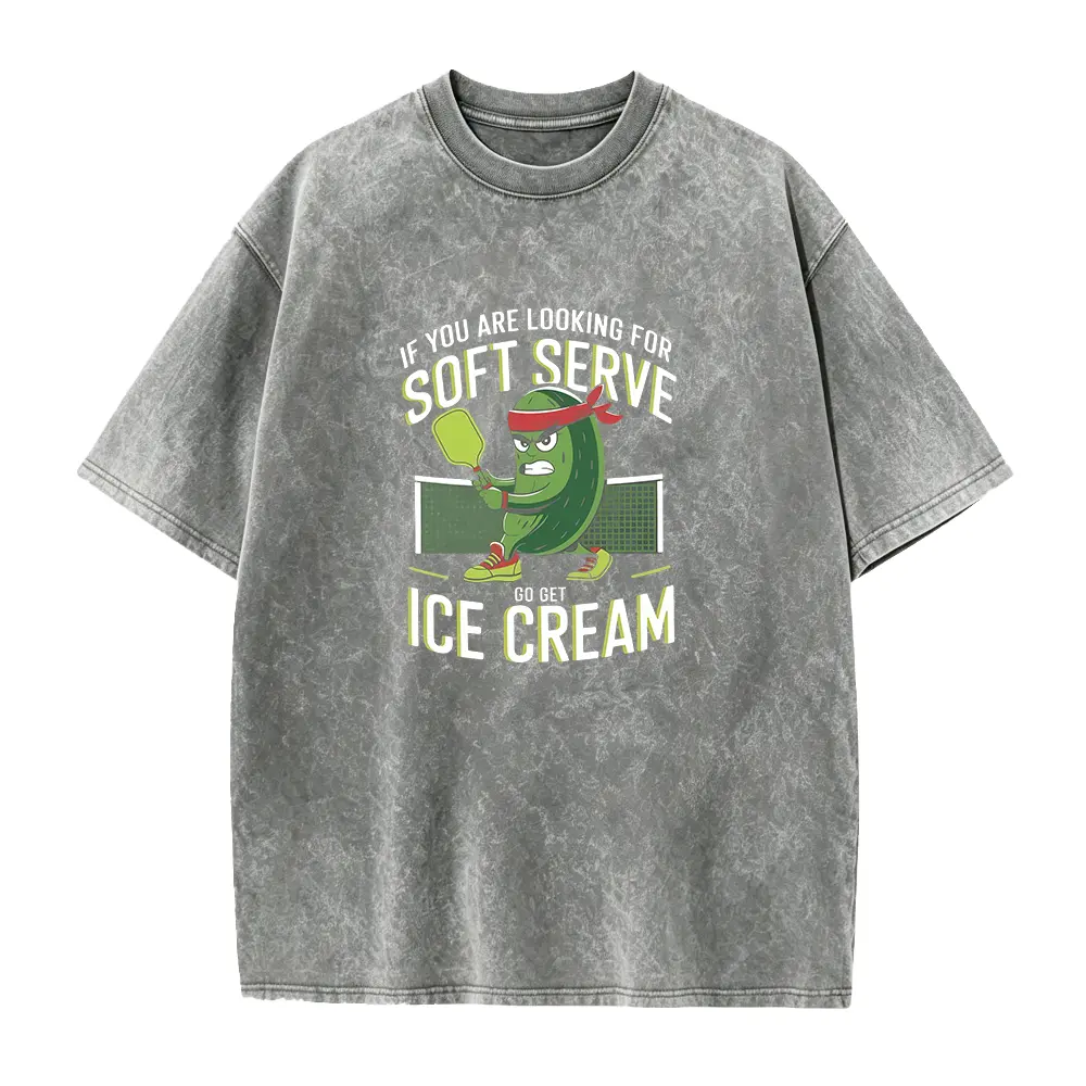 Soft Serve Pickleball Joke T-Shirt, Funny Pickleball Ice Cream T-Shirt, Cute Pickle With Paddle Shirt, Fun Sports Fan Gift