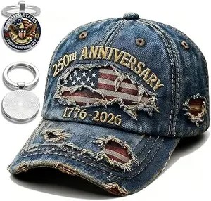 USA 250th Anniversary Hat 1776-2026 - USA Patriotic Baseball Cap, Adjustable Distressed Denim Cap with Eagle, Veteran Gift for Men & Women