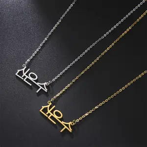Lemegeton Personalized Korean Name Necklace For Women Stainless Steel Custom Letter Pendant Choker Necklaces Girls Jewelry Gifts