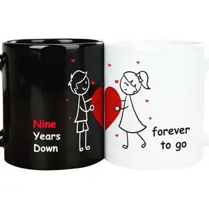 9th Wedding Anniversary Cups for Couple - 9 Year Anniversary Coffee Mugs,   Down Forever To Go Matching Cups for Husband Wife, Anniversary Romantic Gifts for Husband, Wife, Parents, Soulmate