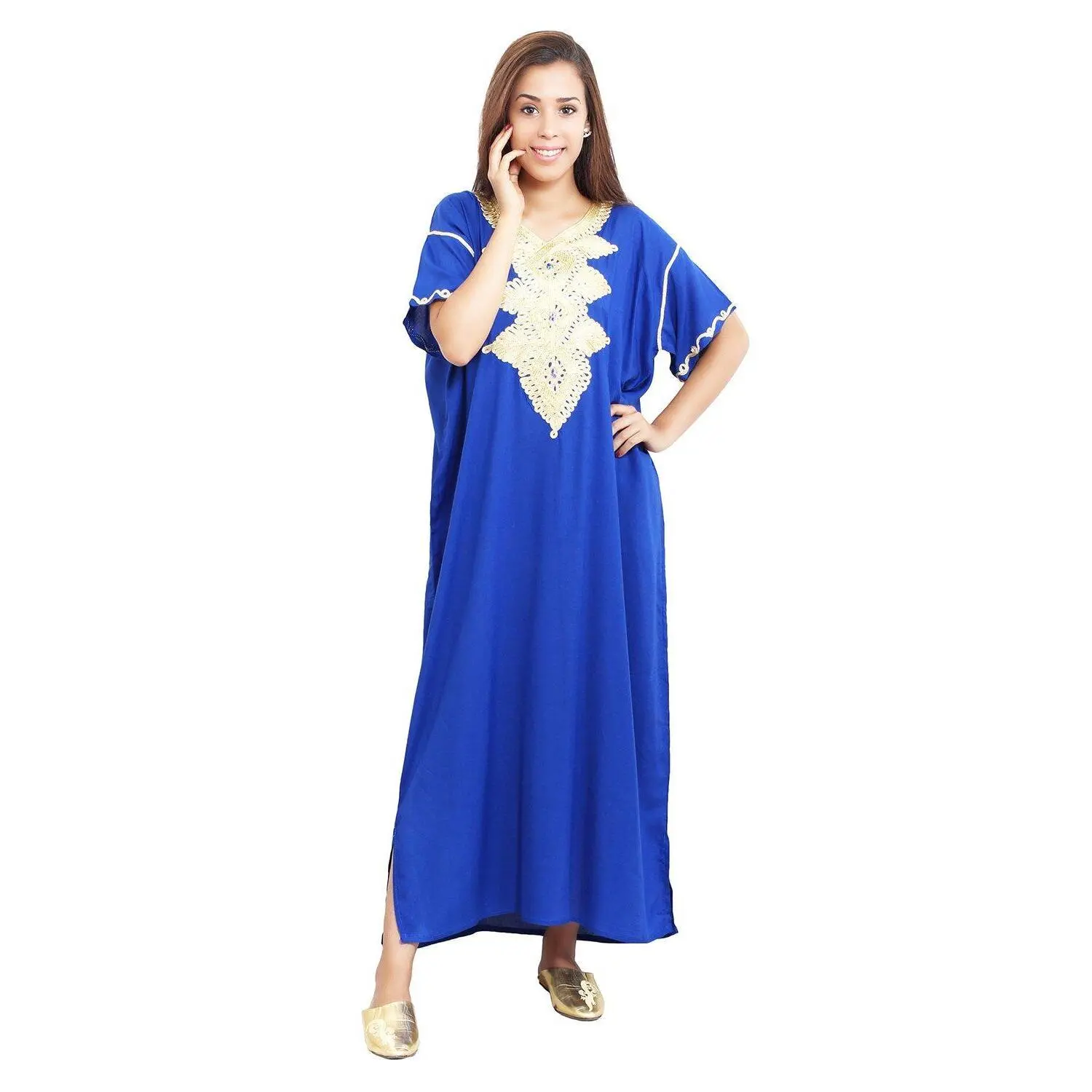 Moroccan Caftans Handmade Light Weight Cotton Hand Embroidery Andalusia Fits SMALL to MEDIUM