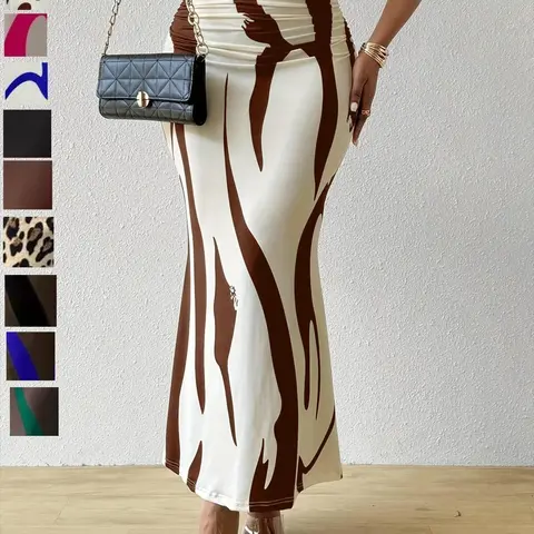 Zebra Stripe High-Waist Mermaid Maxi Skirt, Slim-Fit Sexy Long Bodycon Fitted Design Skirt for All-Season Casual Wear Striped Fitted Skirt