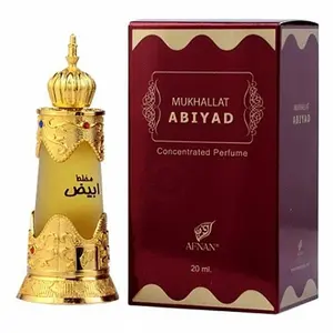 AFNAN Mukhallat Abiyad Concentrated Perfume Oil - 20ml Scented Aroma with Saffron Wood Musk Rose Incense & Sweet Oud Notes