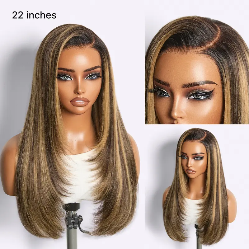 【LIVE】Luvme All-Day Comfort Wig 180% Density Blonde Highlight Butterfly Cut Layered Light Yaki Straight Glueless 7x6 Closure HD Lace Wig Pre-Cut Lace