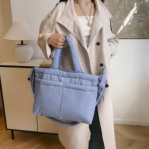 Women Puffer Tote Bag Soft Commuting Bag Adjustable Strap Stylish Crossbody Bag Multi-pockets Trendy Messenger Bag Chic Hobo Bag