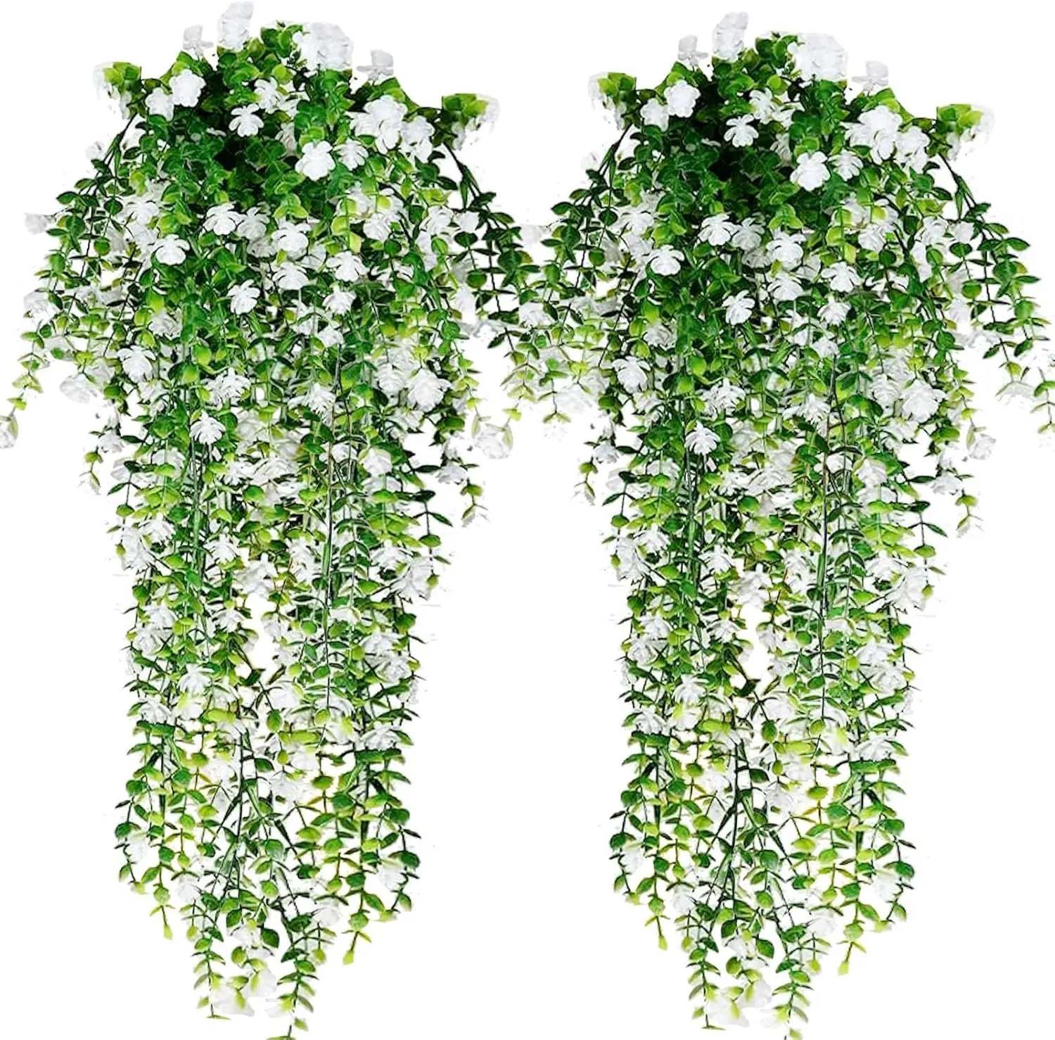 10Pcs Artificial Hanging Flowers for Outdoors Decoration Fake Hanging Plants Faux White Flowers Artificial UV Resistant Plastic Greenery Vines Ivy for Outdoor Indoor Garden Party Decor（White）
