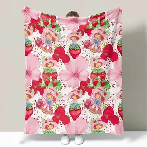 Strawberry Shortcake Flat Velvet Blanket, Patterned Velvet Blanket Decorative Multipurpose Soft Office Bedding Blanket Plush Quilt, Gift for Kids, Suitable for Girls and Boys Blanket Halloween and Christmas Gifts