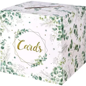 Gatherfun Sage Greenery Bridal Shower Card Box and Baptism Envelope Box for Wedding Gift, Baby or Bridal Shower Party Favors Decorations