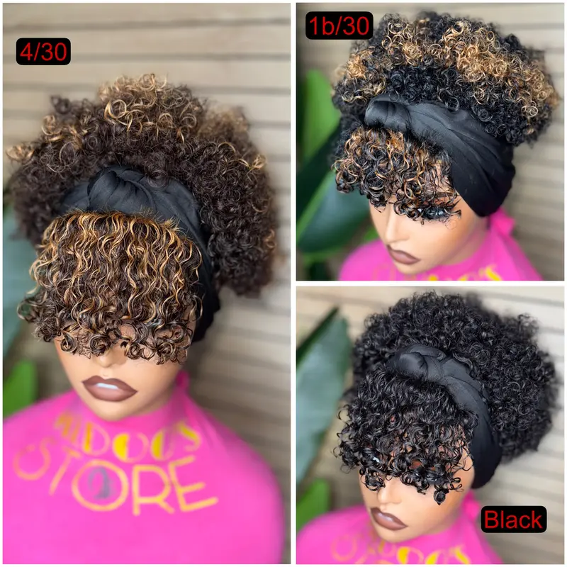 frange headband curly wig 100% human hair