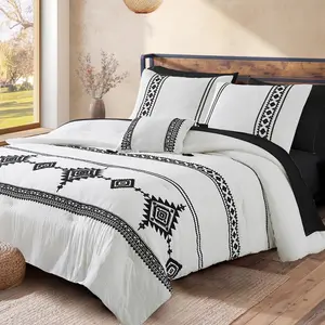 Embroidery Comforter Set Queen Size - 7 Piece, White Boho Bedding All Season Bed in A Bag, Farmhouse Queen Comforter Set with Sheets, Pillowcases & Shams