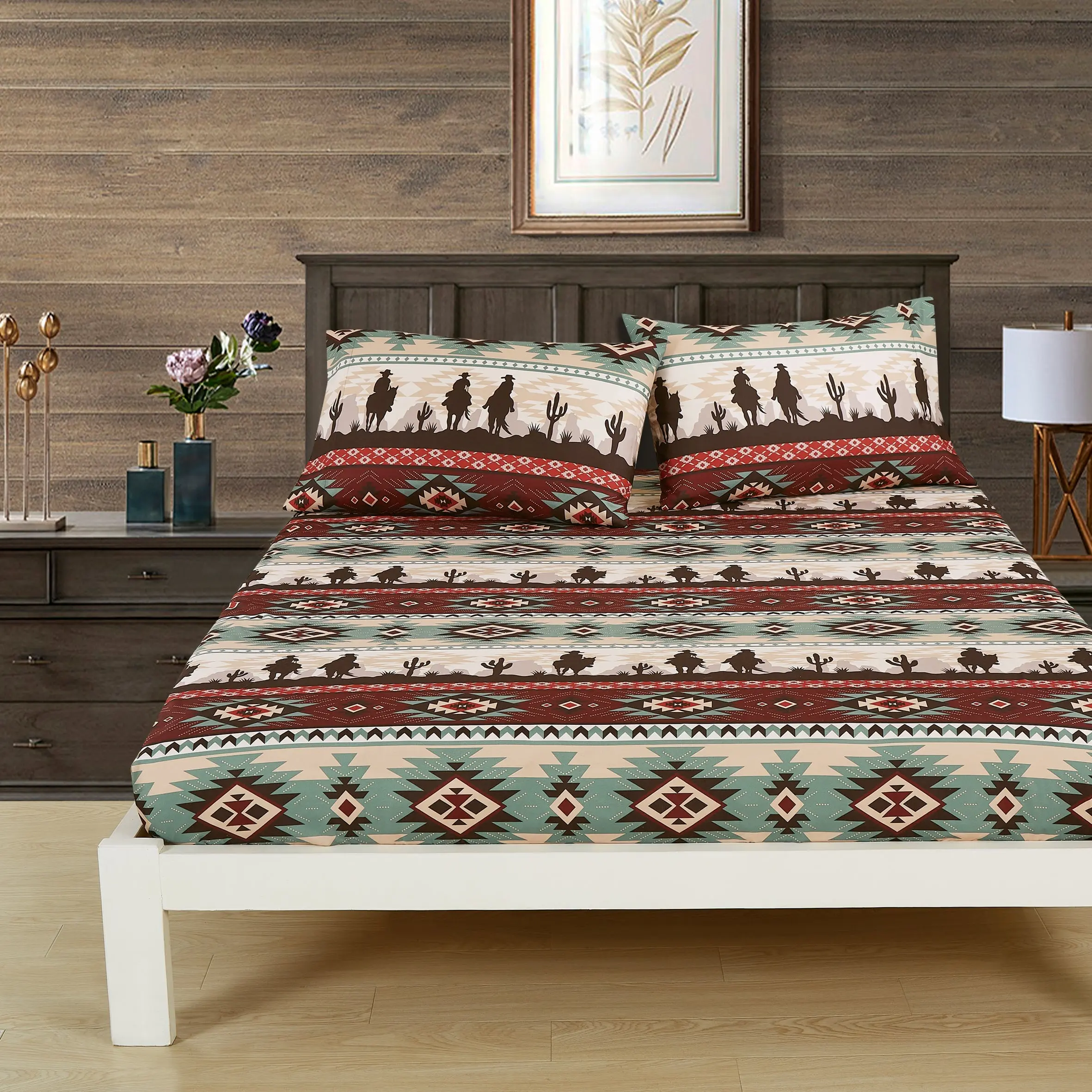 CHEZMOI COLLECTION Lodge Inspired Printed Microfiber Bed Sheet Set with Deep Pockets - Soft, Lightweight, and Durable for Year-Round Use