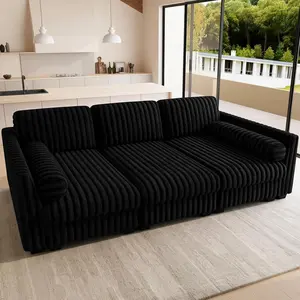 Plush Corduory Sectional Sleeper Sofa with Wide Deep Seat Modular Sectional Cloud Couches for Living Room