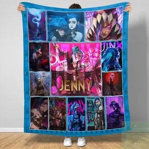 Jinx Arcane Woven Blanket, Gaming Blanket, LOL Blanket, Video Game Tapestry, Moba Game Wall Hanging, Game Lover Gift, Gamer Blanket