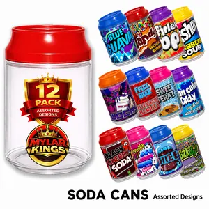 12 Pack Soda Can Style Plastic (1.5"x 3") Storage Containers with Lids Mystery Assorted Designs