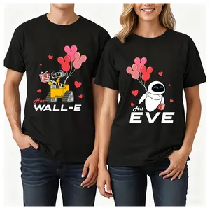 Couple Valentines Day His Eve Her Wall E T-shirt, 100% Cotton Couple Valentines Tee, Robot Love Tee, Happy Valentine Day Outfits - 1piece