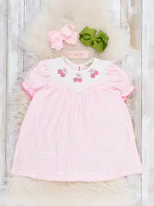 Sweet Strawberries Embroidered Gingham Dress