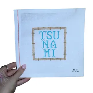 Tsunami White Lotus | Hand-Painted Needlepoint Canvas | 18 Mesh | Made to Order | Canvas Only